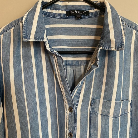 Velvet Heart chambray tunic shirt dress striped pattern adjustable long sleeves - Picture 2 of 11